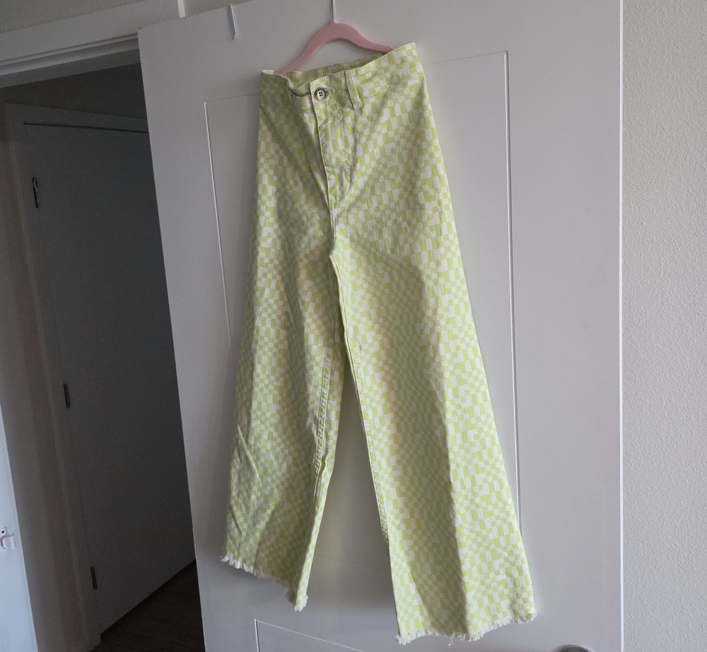 Billabong Light Lime Checkerboard Wide-Leg Chinos